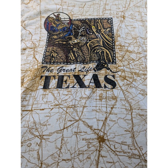 Vintage The Great Life Texas All Over Map Print T-Shirt Dallas Fort Worth Men L - Picture 2 of 8